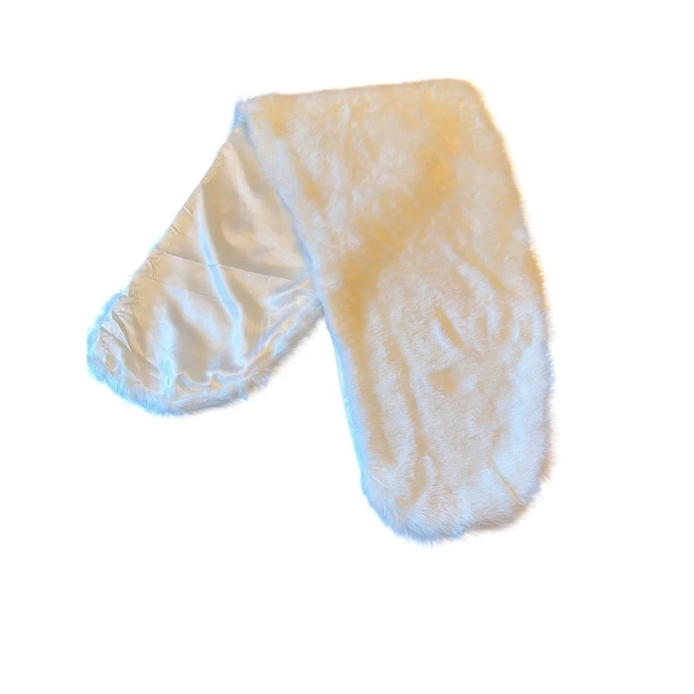 Luxurious White Faux Fur‎ Scarf Satin Lined Winter Wrap Shawl Evening Accessory